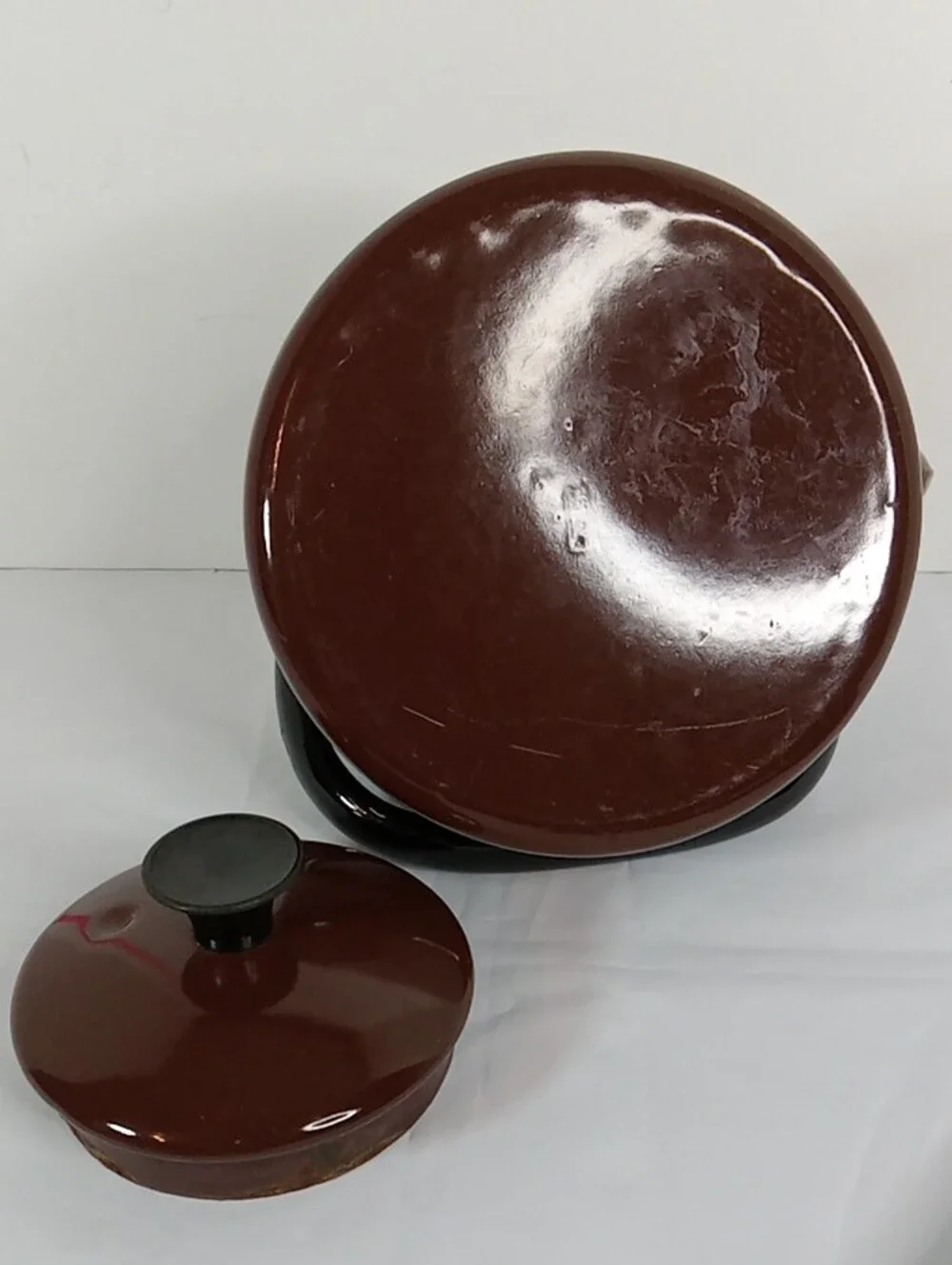 Classic Brown Enamel Tea Kettle with Black Handle